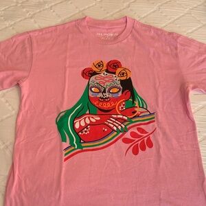 GRAPHIC T-SHIRT:   Pink Graphic T-Shirt with Colorful Design